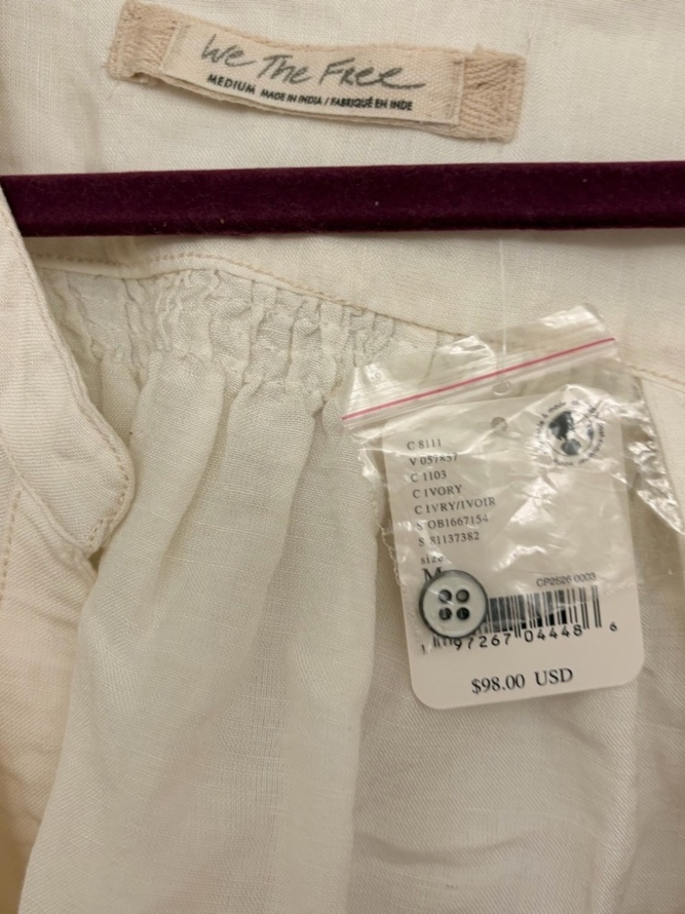NWT Free People Fly Away Ivory Linen Blend Cropped Button Front Blouse M preppy - Picture 5 of 11